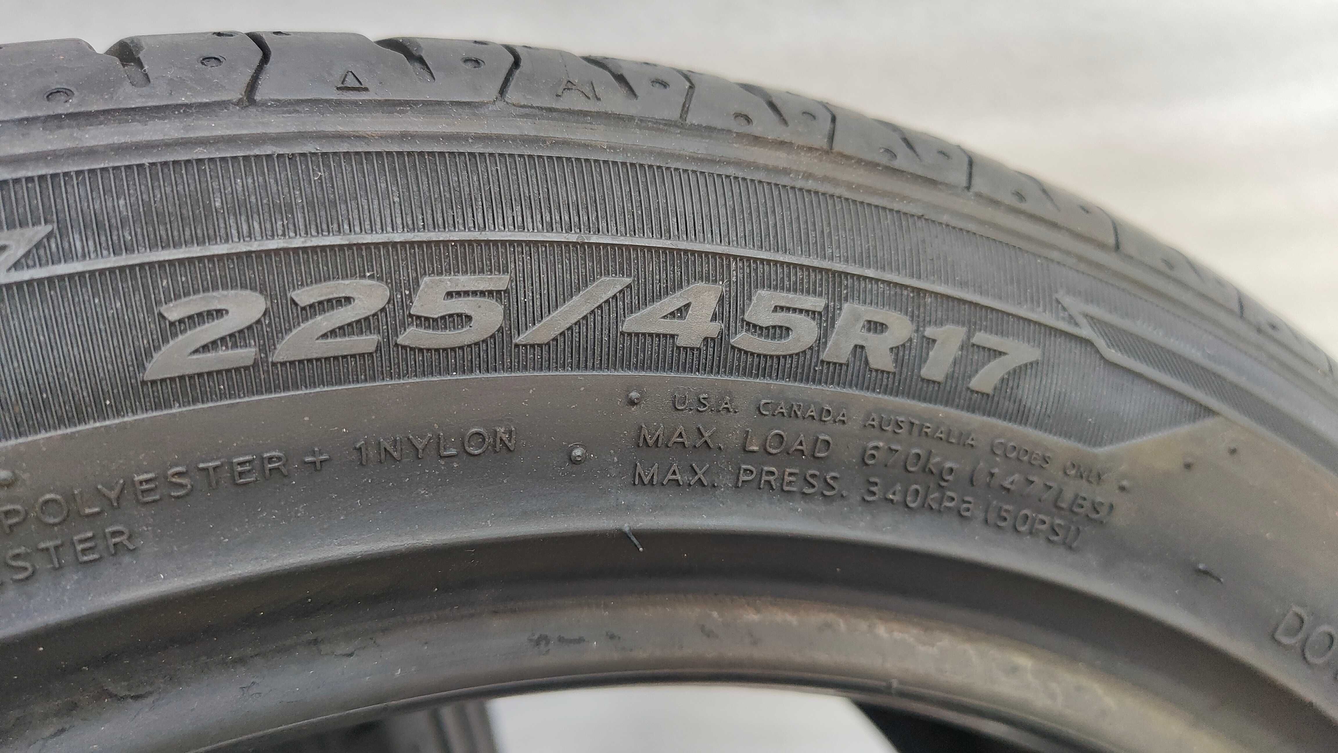 Opony Letnie 225/45/17 Hankook 2szt 6,5mm MB
