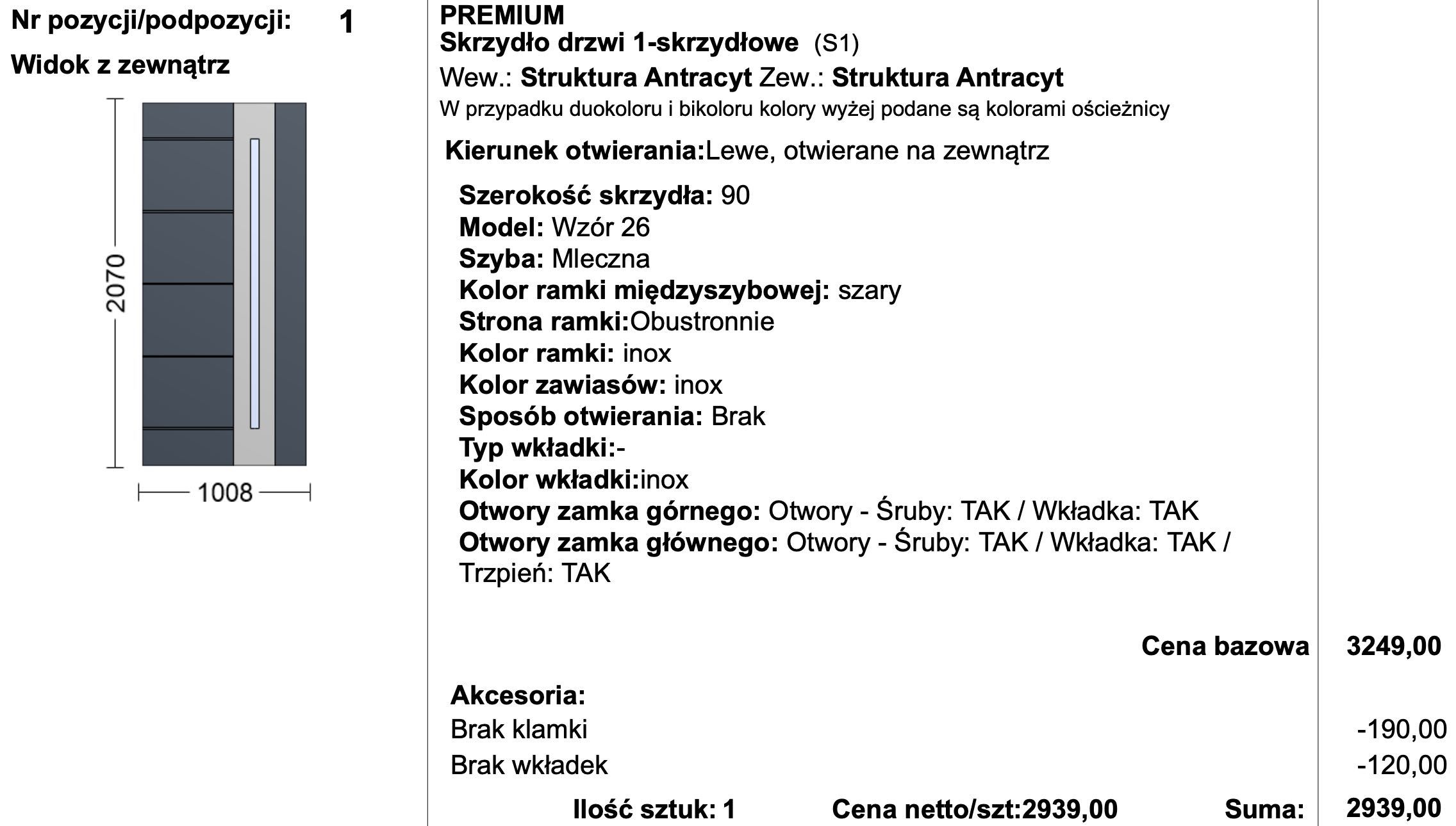 Skrzydło drzwi WIKĘD PREMIUM szer. 90, lewe (wejściowe)