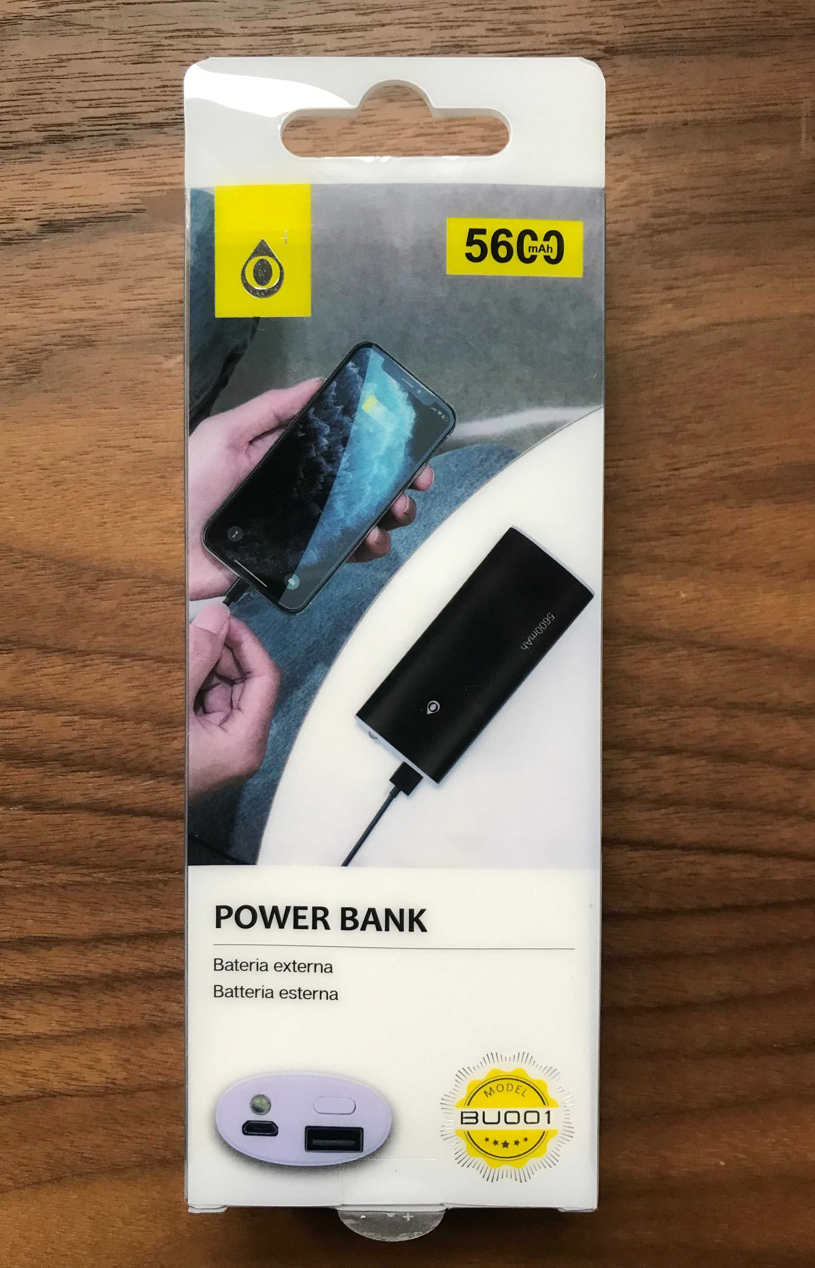 Power Bank / Bateria externa de 5600mAh com USB e luz LED