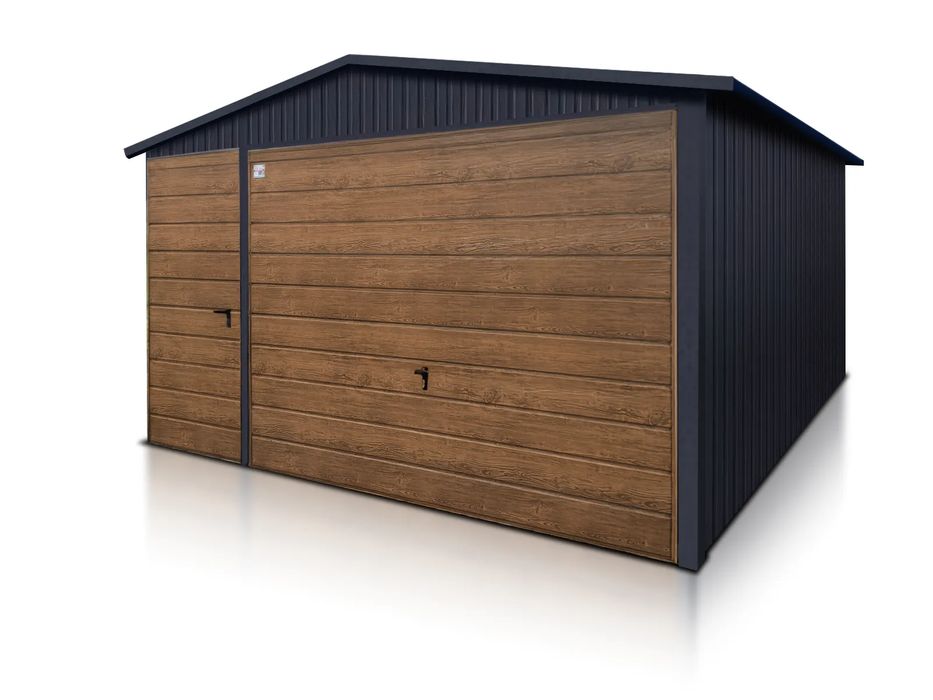 Garaż jednostanowiskowy 4x5 m grafit dwuspadowy - Brama uchylna