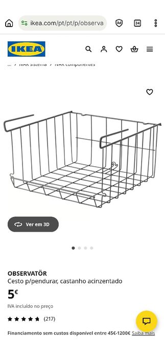 Cesto metálico para pendurar OBSERVATÖR IKEA cinzento