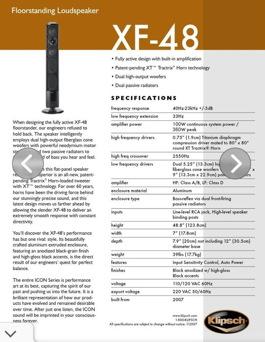 Aktywne kolumny podłogowe Klipsch icon xf48