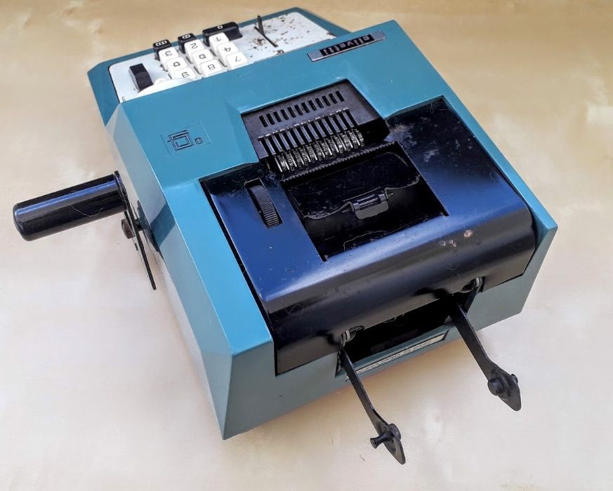 Máquina calcular comercial mecânica rolo vintage Olivetti