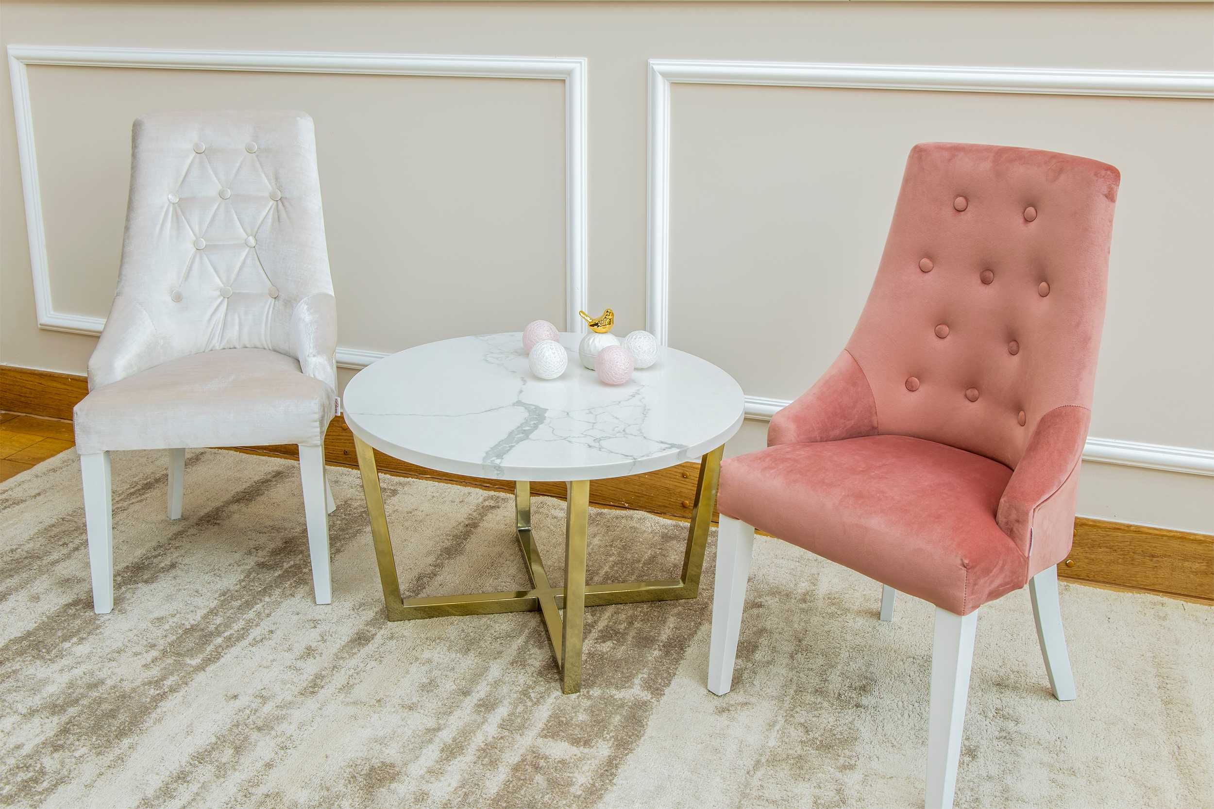 Krzesło dziecięce nowoczesne glamour hampton pikowane welurowe różowe