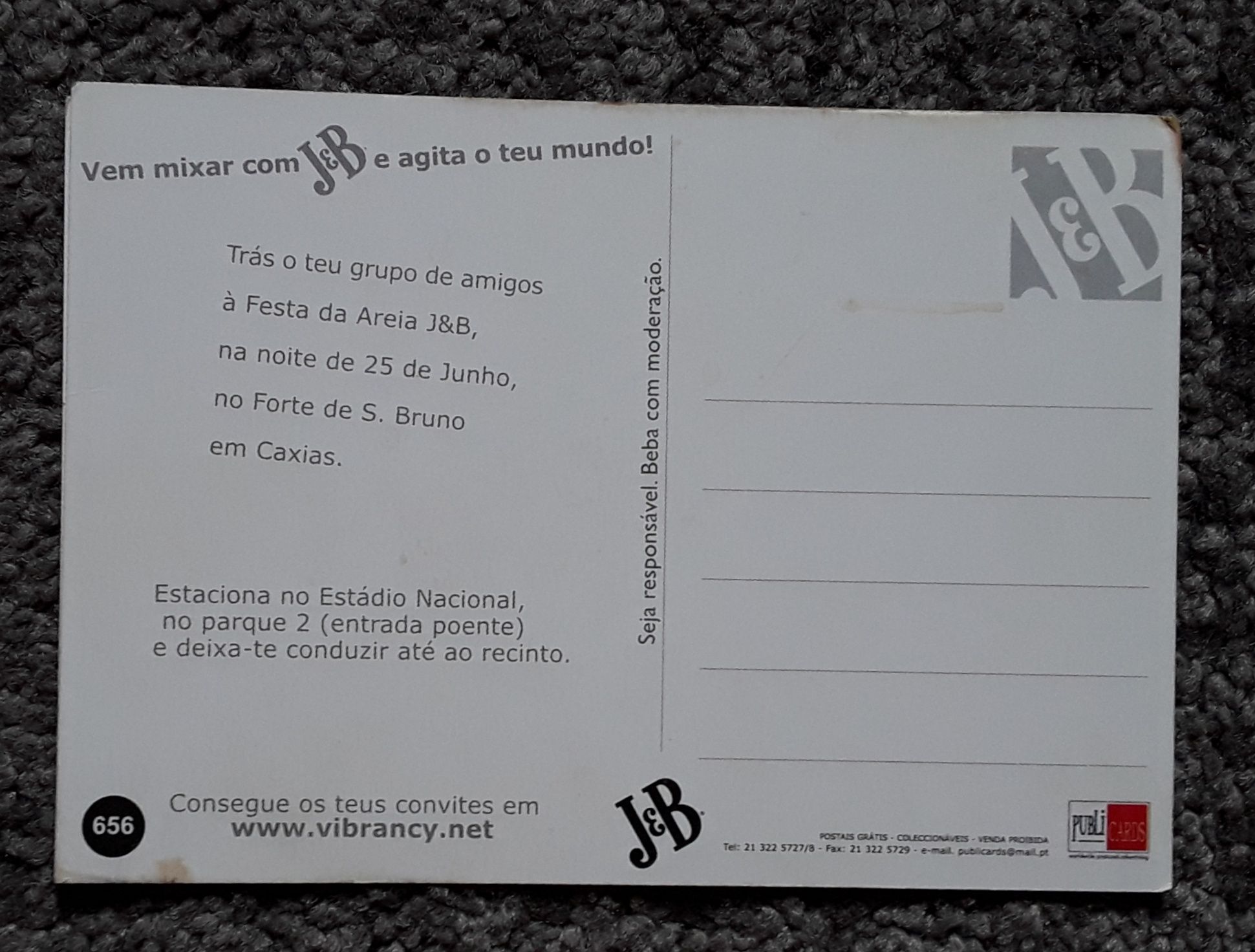 Postal J&B com autocolantes, especial para coleccionadores
