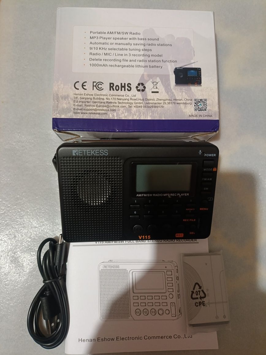 Лучший радиоприёмник - RETEKESS V-115 + Type-C/MP3-плеер/Диктофон