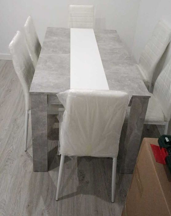 Dining Table with 6 Chairs (Gray and White Color)64284109584513123