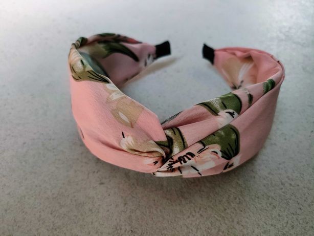 Nowa opaska do włosów węzeł pin'up różowa kwiaty satyna