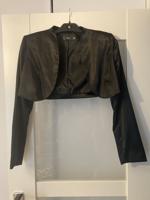 Czarne satynowe bolerko damskie, dlugi rękaw, Bonprix 38 M