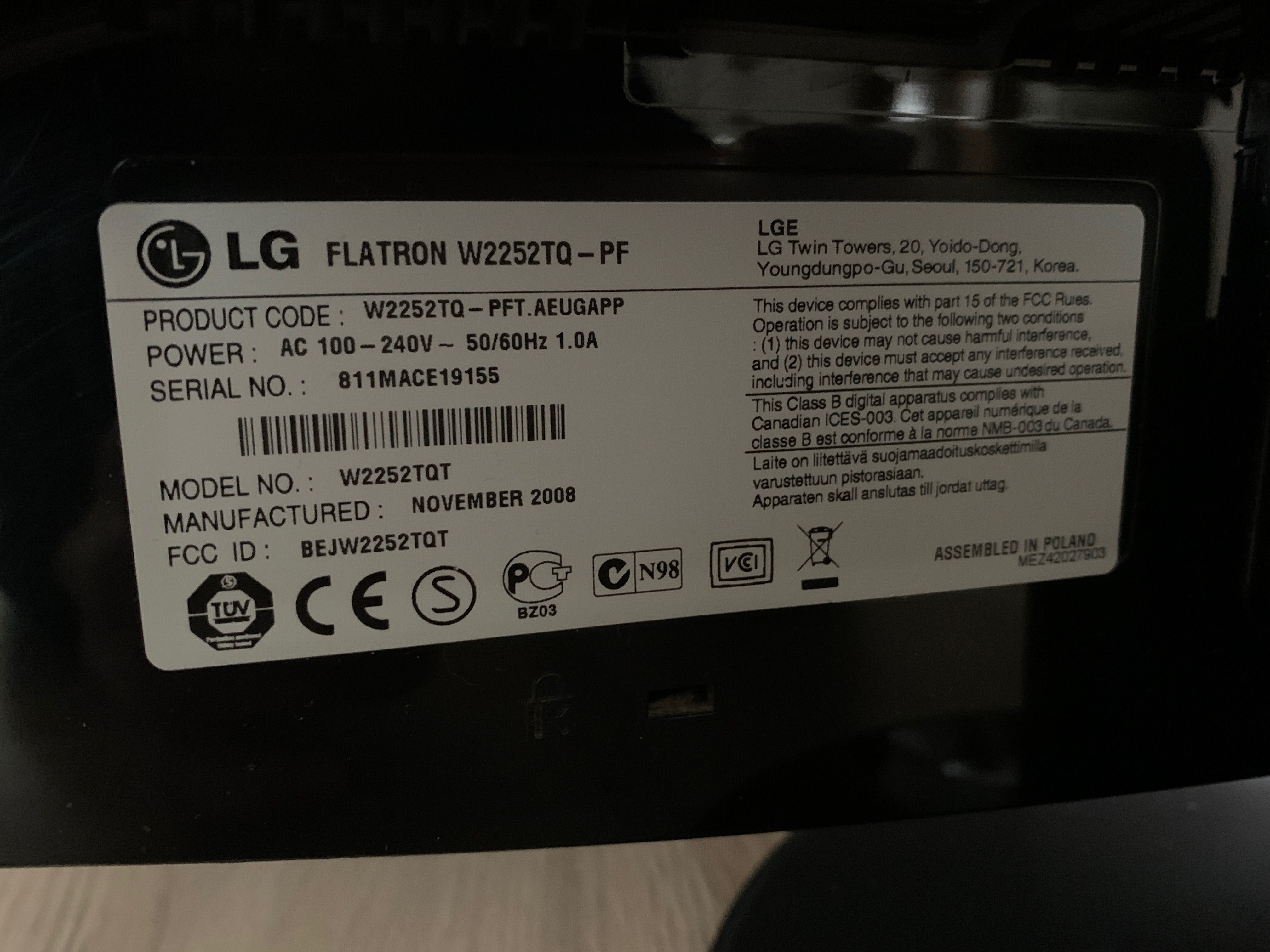 Monitor LG Flatron W2252TQ