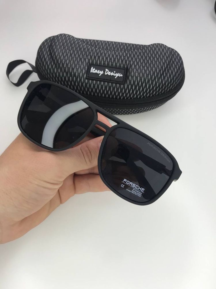 Мужские солнцезащитные очки PORSCHE Polarized Крупные с шторками ЧЕРНЫ