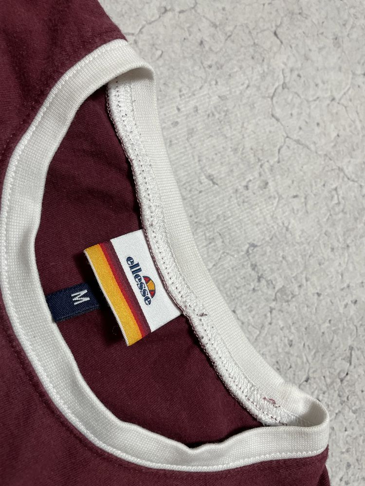 Мужская Бордовая Футболка Ellesse Оригинал Размер S-M С Лампасами