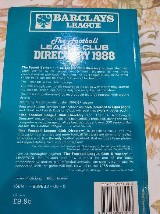 Livro The Football League Club Directory 1988