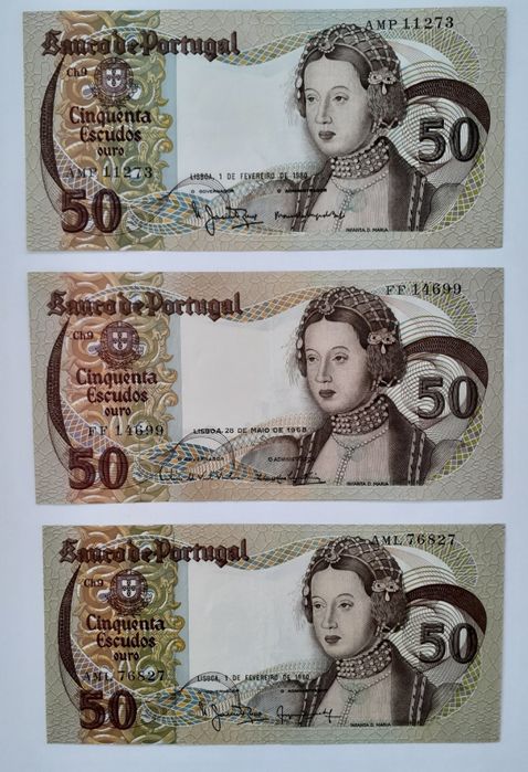 Notas de 50$00 várias.