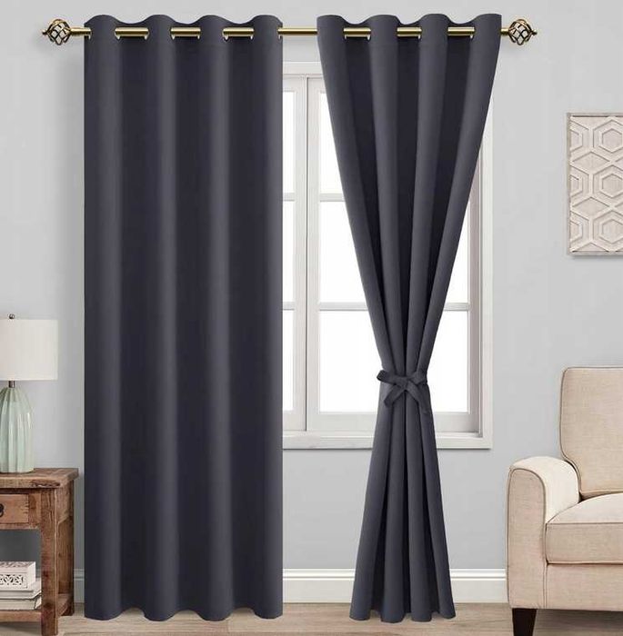 Zasłony zaciemniające z taśmą marszczącą, CIEMNY SZARY, 245 X 132, 2x