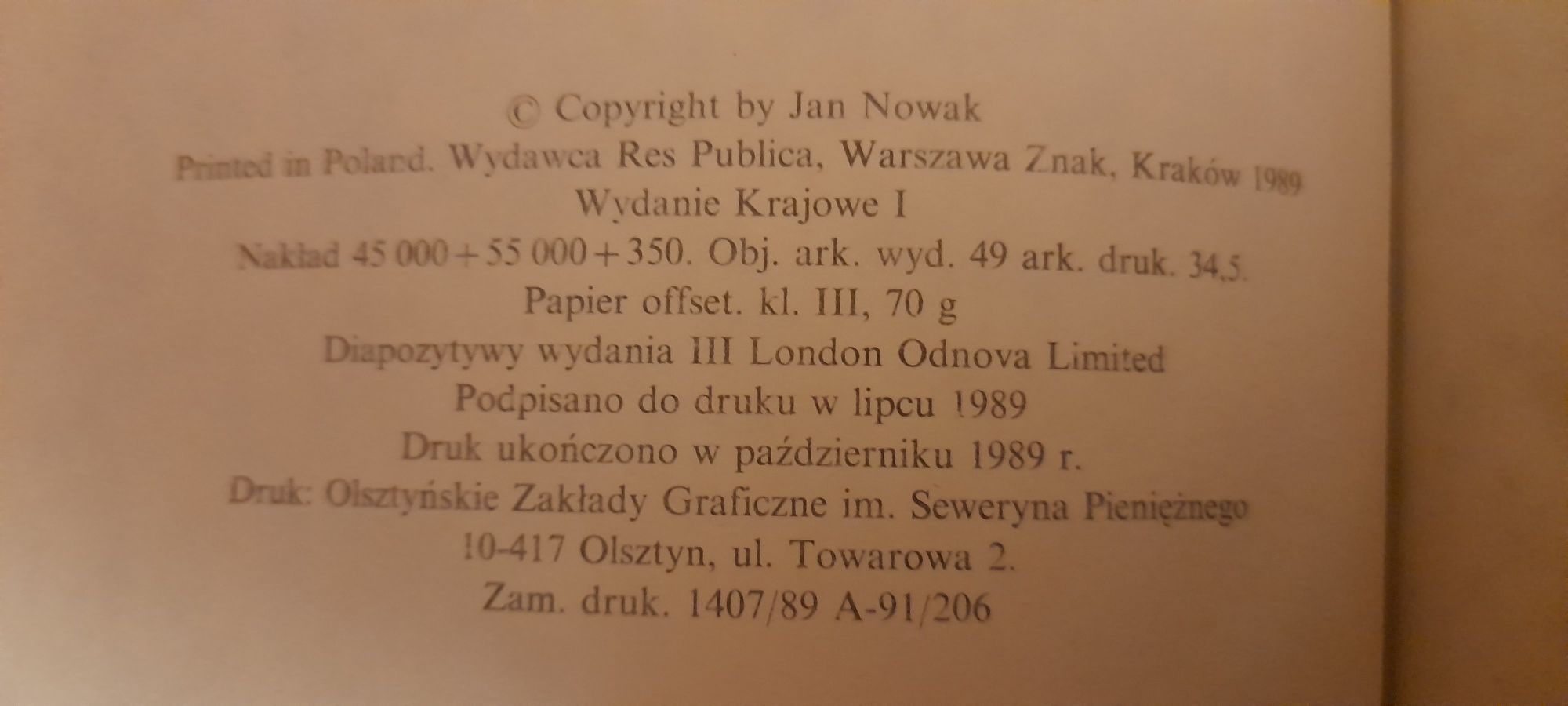 Kurier z Warszawy - Jan Nowak Wyd I 1989