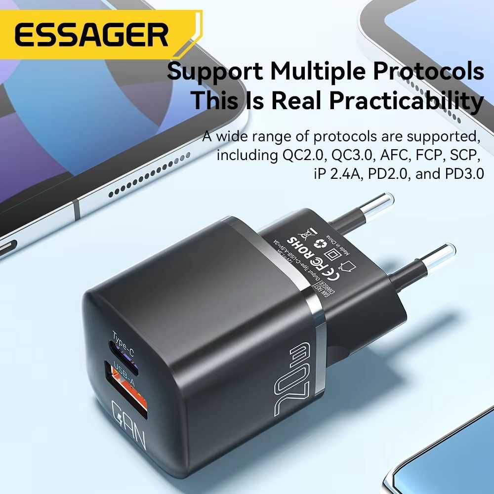Ładowarka 20W GaN USB-C PD z funkcją szybkiego ładowania QC3.0 Essager