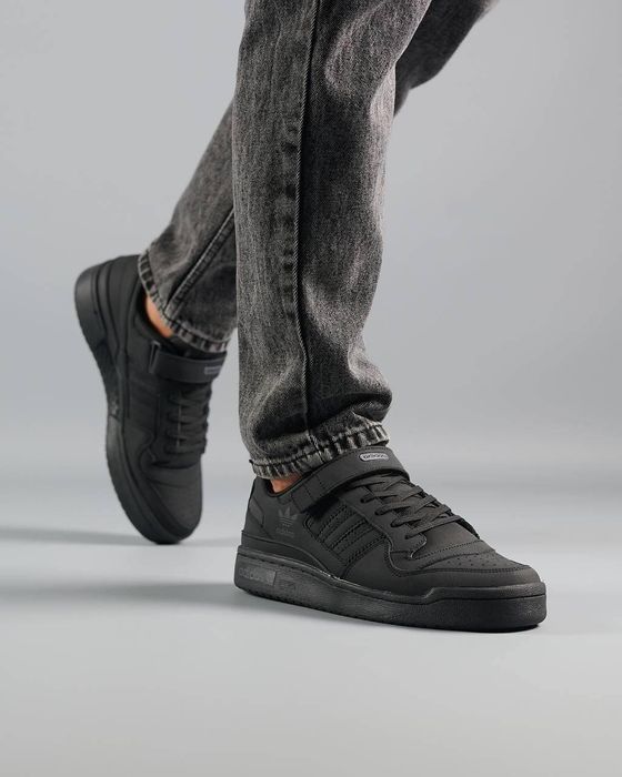 Adidas Forum low all black (натуральна матова шкіра) Нубук