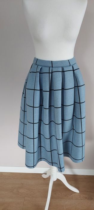 Topshop r.38-40 piankowa niebieska spódnica w duża kratę / kieszenie