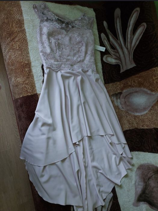 NOWA elegancka sukienka idealna na wesele, chrzciny pudrowy róż XXL 44