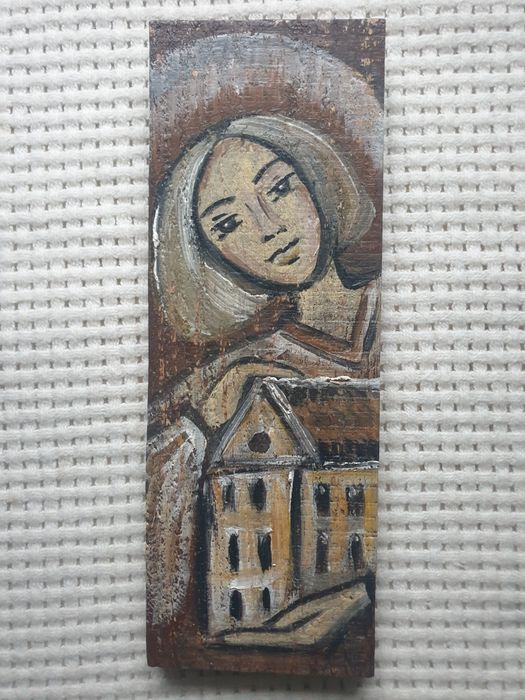 Anioł Troski obraz malowany ręcznie na drewnie desce rękodzieło