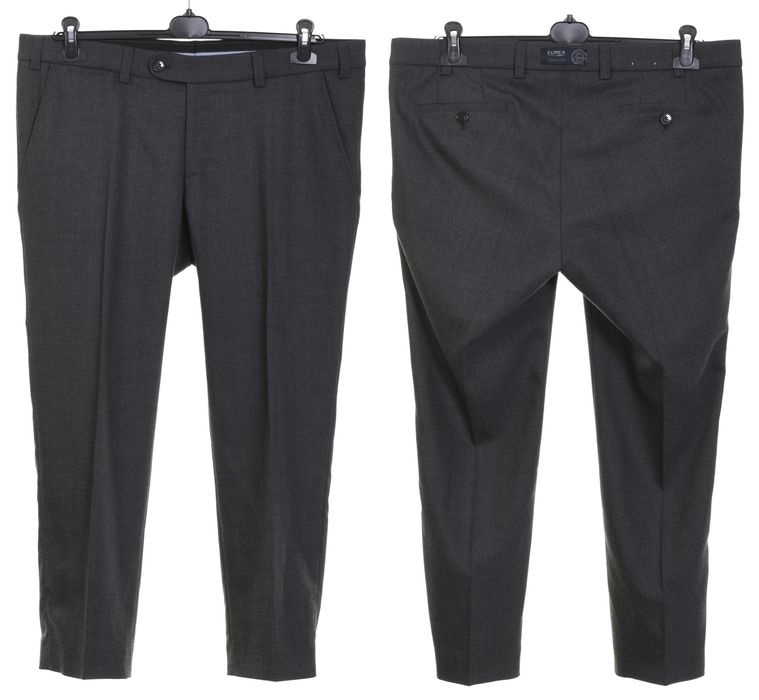 EUREX BY BRAX szare flanelowe spodnie męskie w kant wełna strecz r. 54