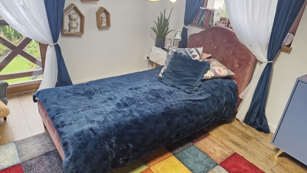 Łóżko tapicerowane dziewczęce 90x200cm pudrowy róż