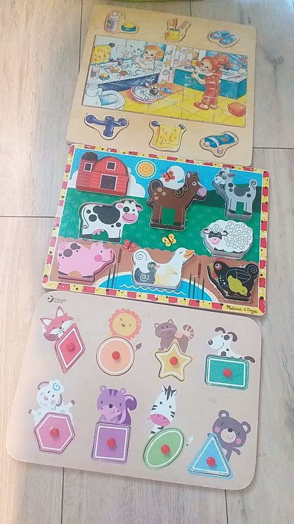 Zestaw układanki 4 puzzle drewniane montessori Melissa