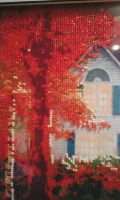 Вышивка чешским бисером "Багряная осень" на сатин элите
