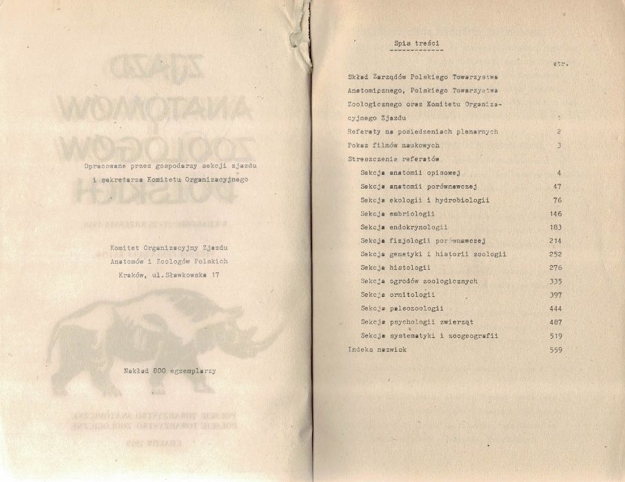 Zjazd Anatomów i Zoologów polskich. materiały 1959