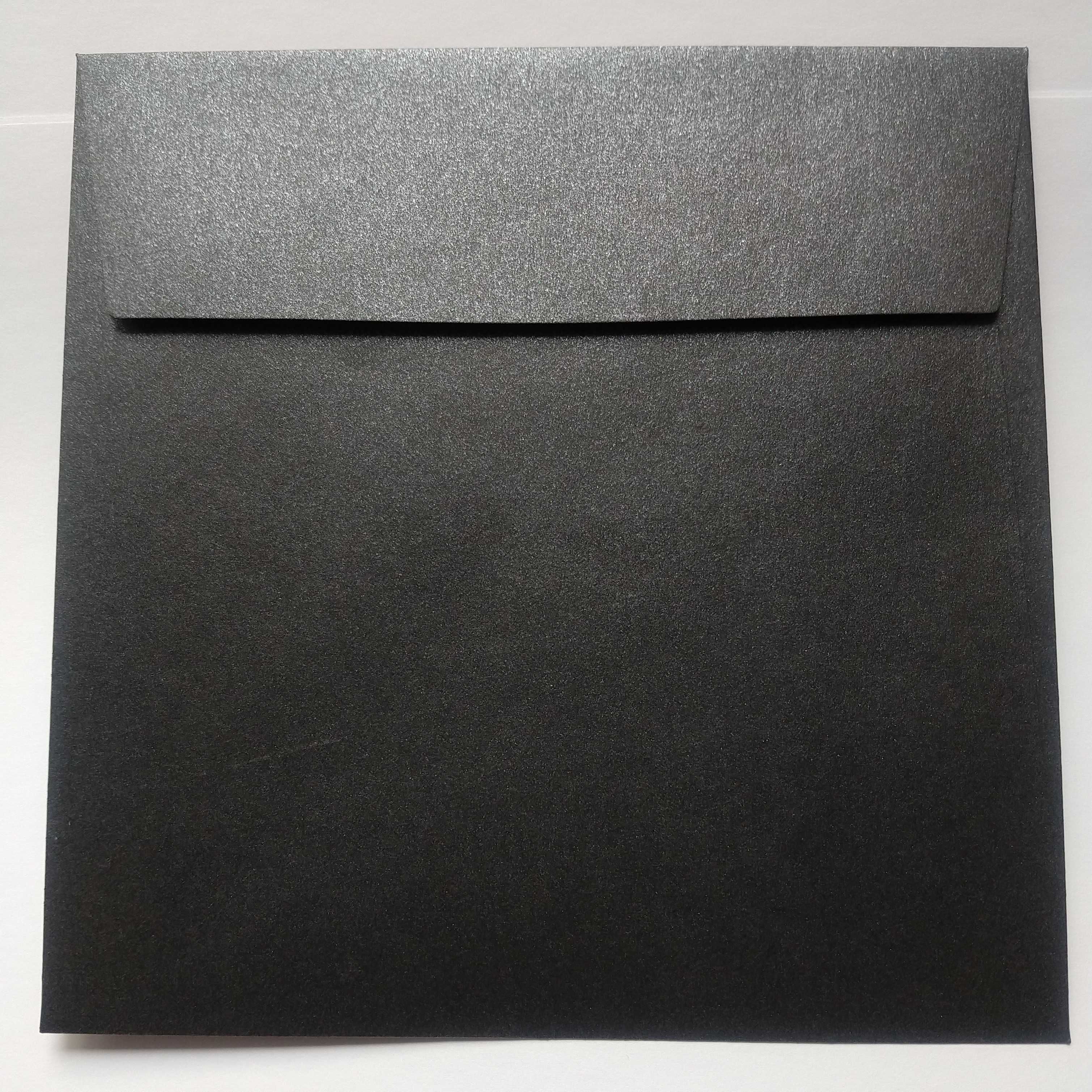 Koperty 17x17 czarne metalizowane brokatowe błyszczące koperta ślub
