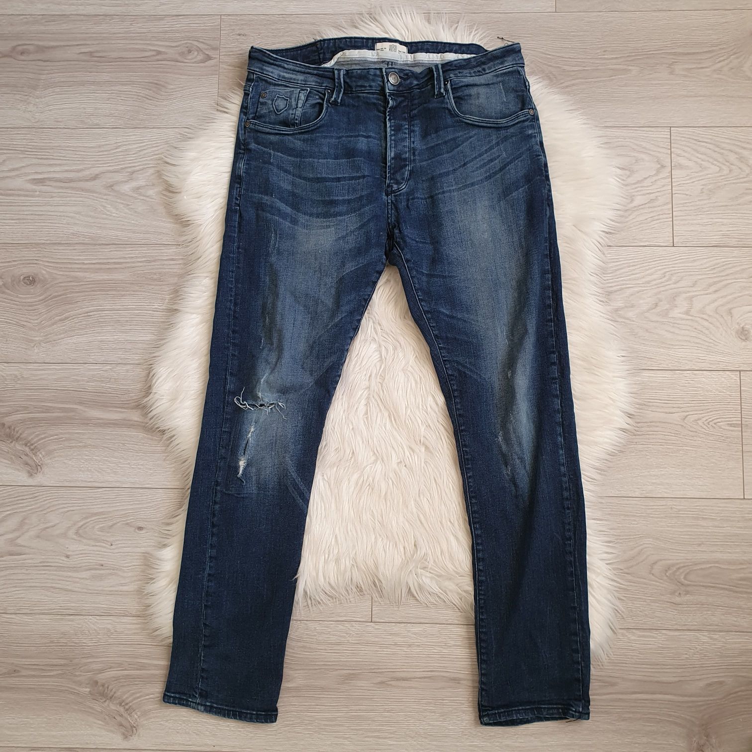 883 police spodnie jeansy męskie dżinsy premium slim fit dziury L XL42