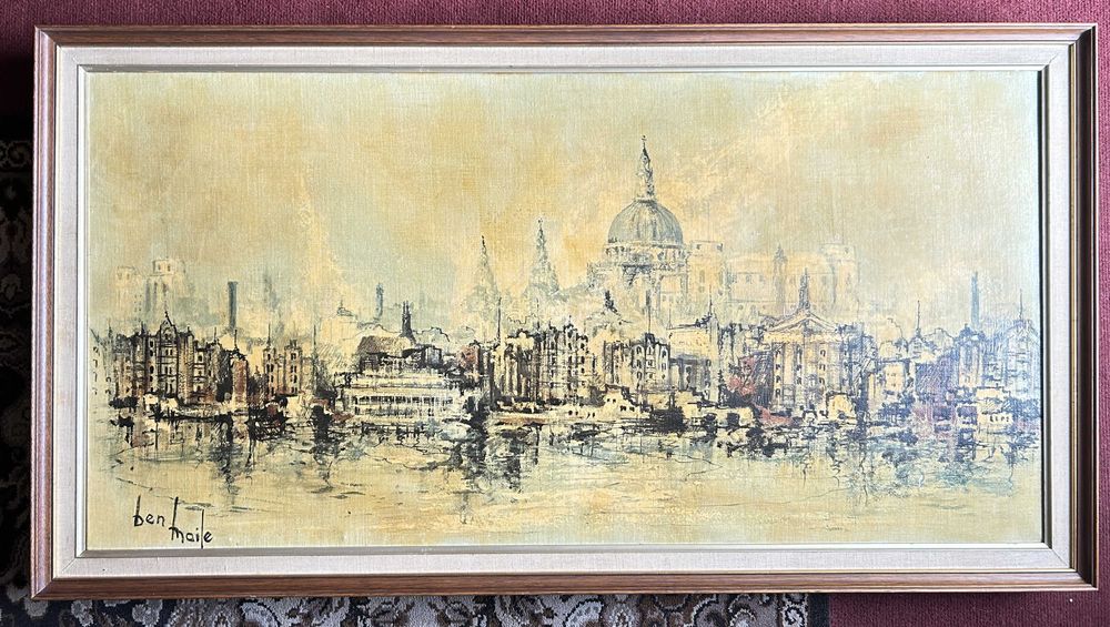 Zabytkowy nadruk obraz Bena Maile'a. Widok Katedry św.Pawła w Londynie