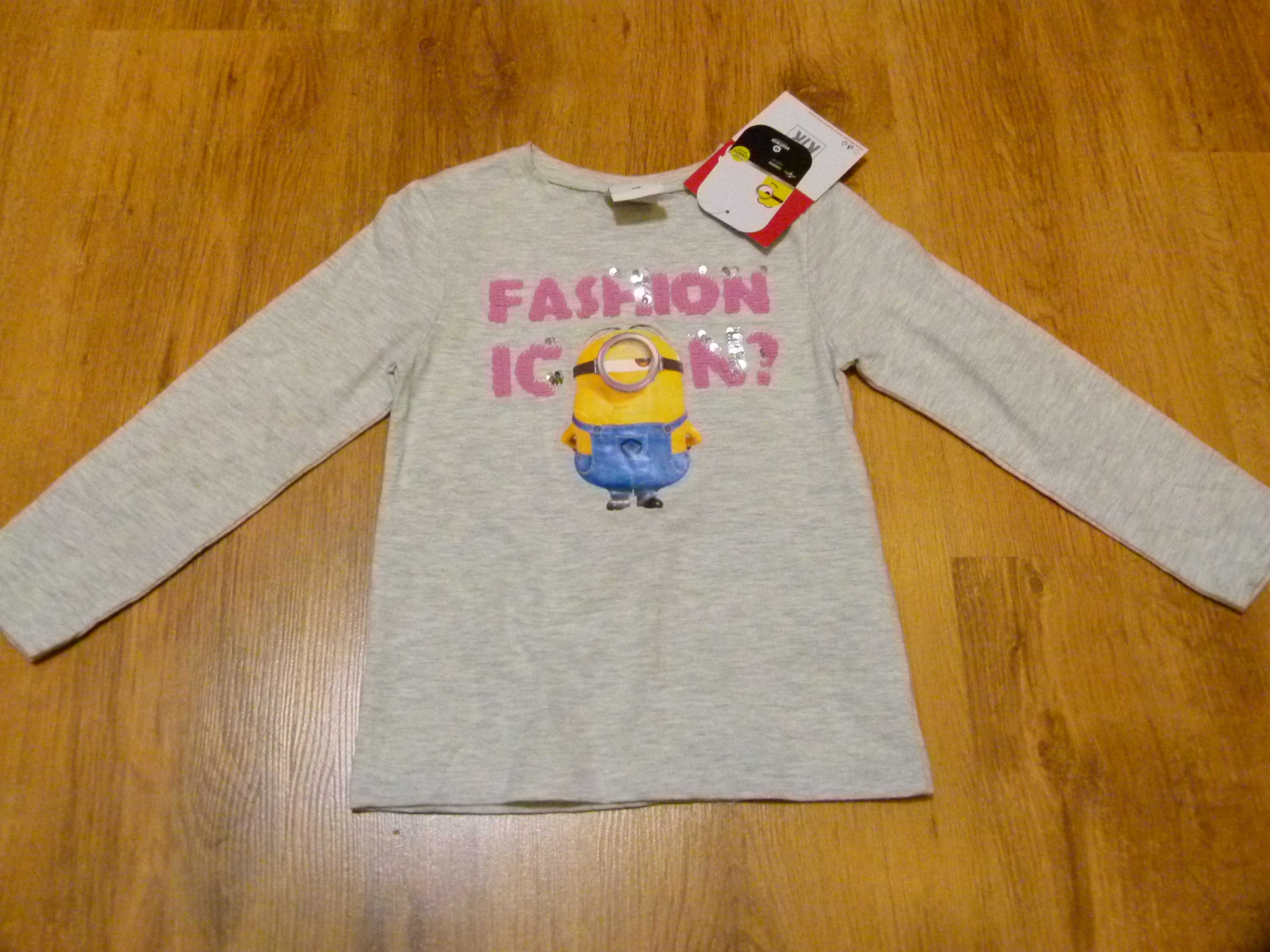 Rozm 122 Nowa Minionki bluzka siwa cekiny ruchome
