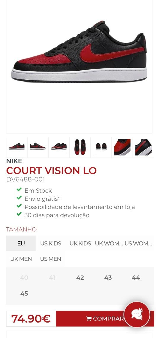 Nike Court Vision Low vermelha e preta NÚMERO 46
