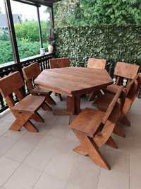 Stół drewniany krzesła sosnowy sosna meble ogrodowe komplet stan bdb