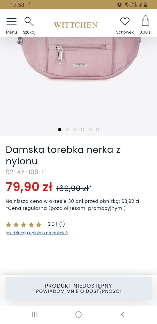 Damska torebka nerka Wittchen NOWA różowa