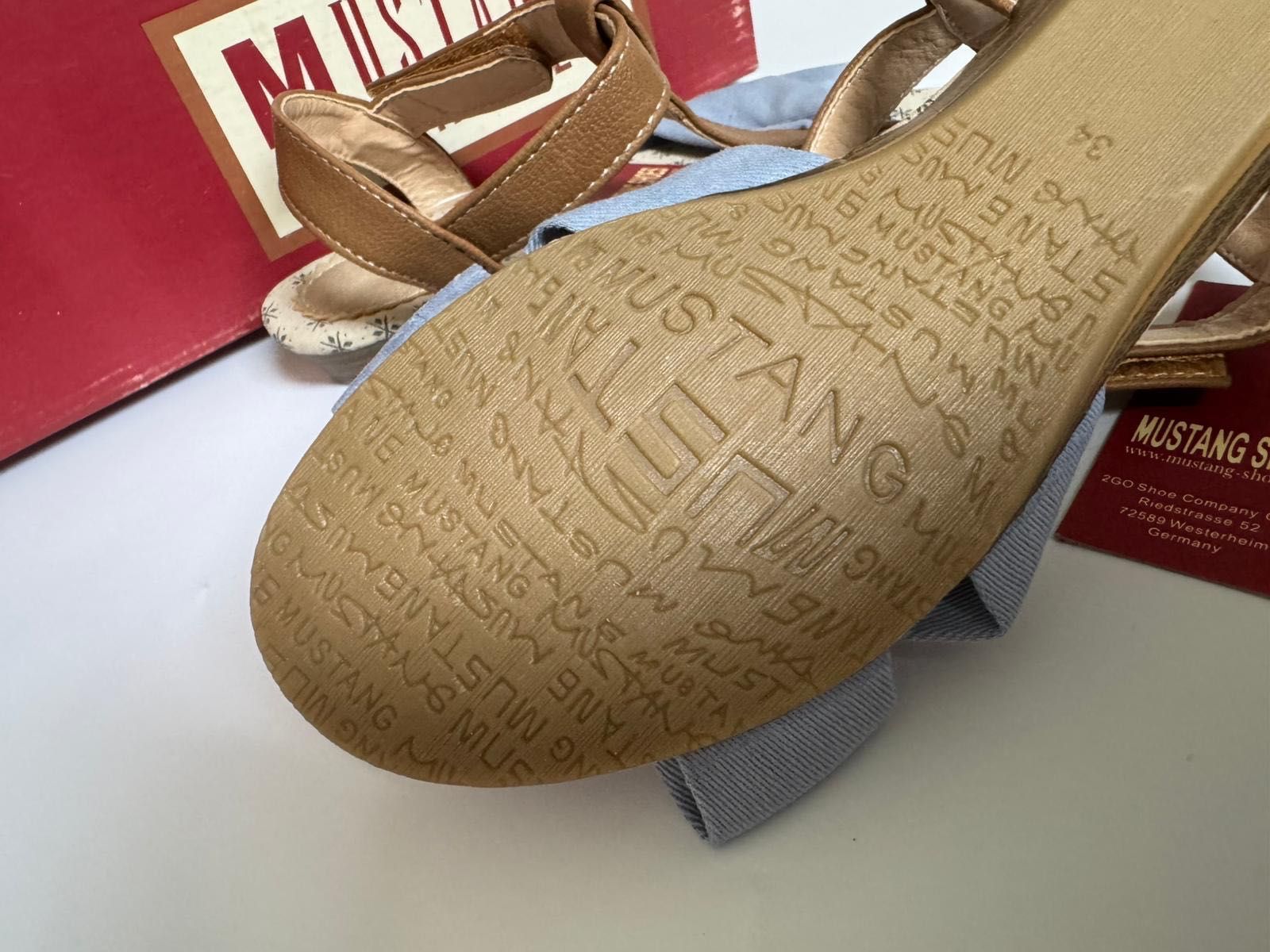 Nowe sandały dziewczęce MUSTANG SHOES brązowe niebieskie 34