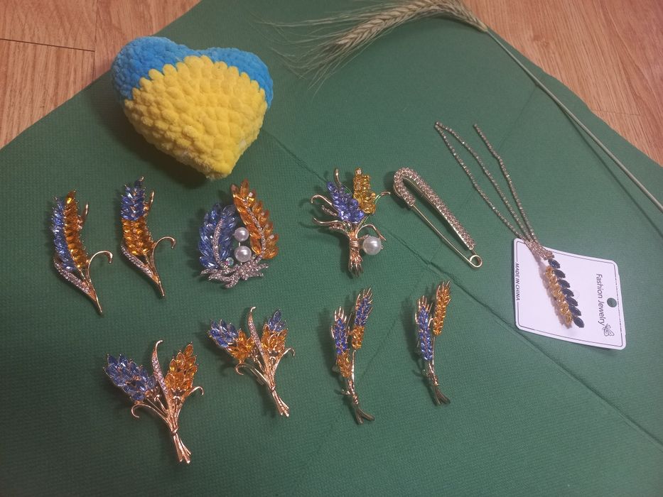 Брошка патріотична/ Колоски жовто-блакитні/Стоматологічні брошки -65гр