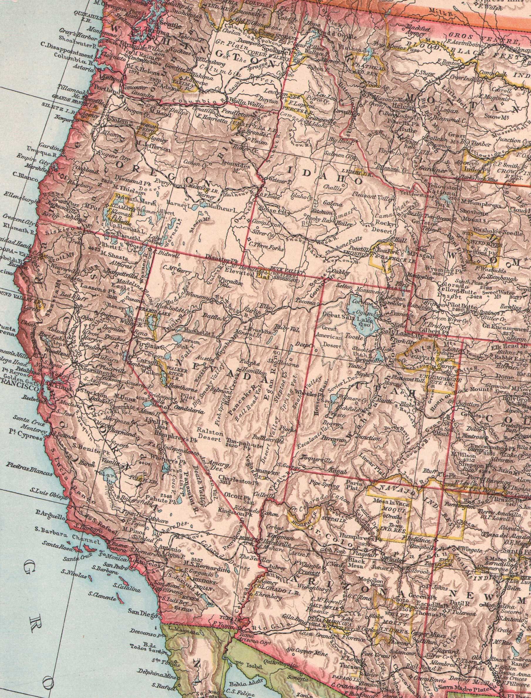 USA Stany Zjednoczone Ameryki efektowna mapa 1893 r. Autentyk