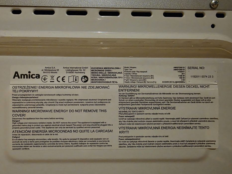Kuchenka mikrofalowa Amica AMGF20E1S