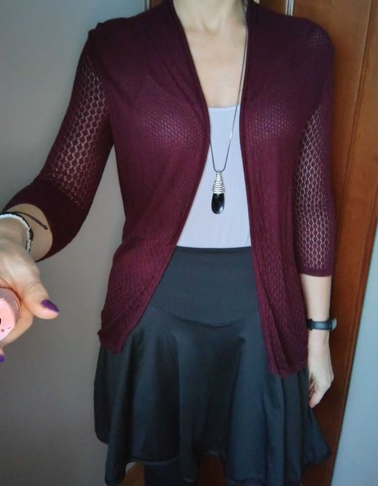 Kardigan bordowy pół ażurowy 36