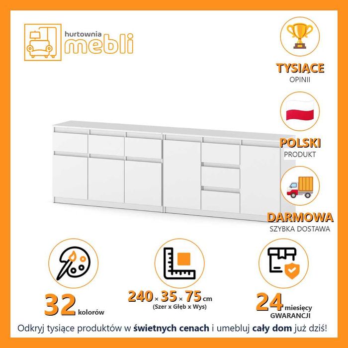 Komoda Best Agnolia 240cm Modułowa Szafka 6 Szuflad Do Salonu Sypialni