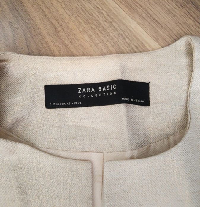 Zara Basic beżowy  płaszcz 100% len narzutka XS S old money