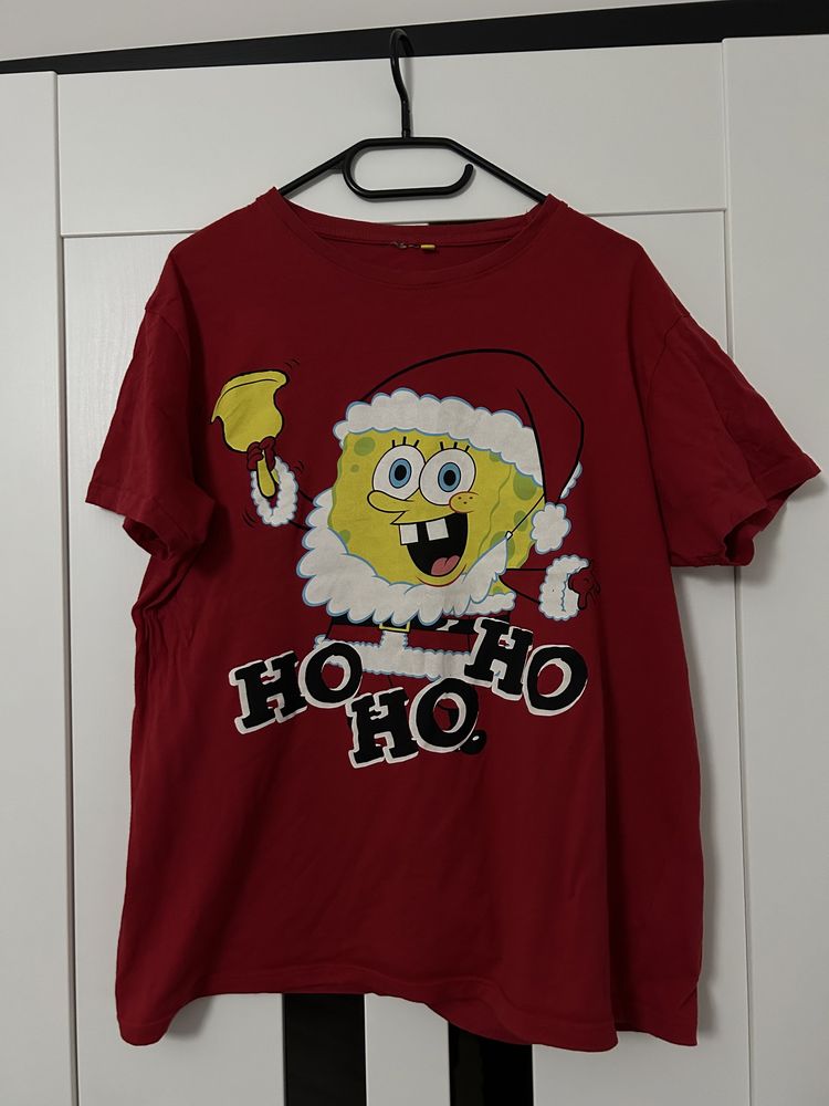 koszulka świąteczna t-shirt mikołaj sponge bob M  czerwona