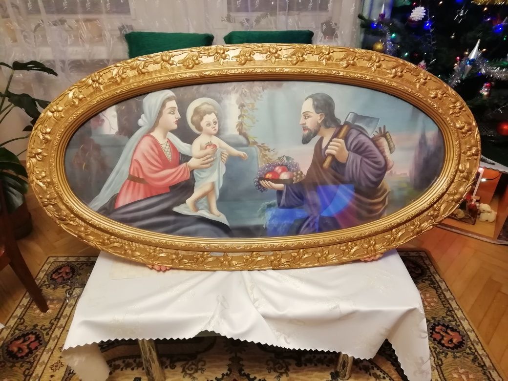 Obraz religijny Rodzina Święta w ozdobnej ramie