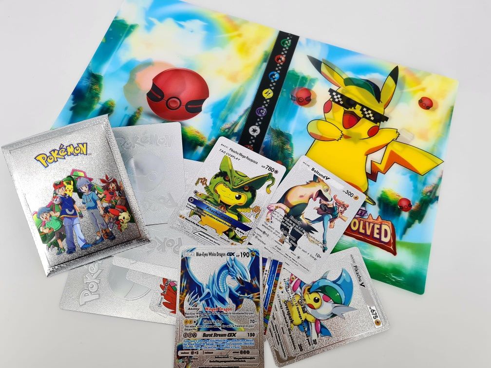 Super zestaw Pokemon album A5 3D + srebrne karty Pokemon nowe
