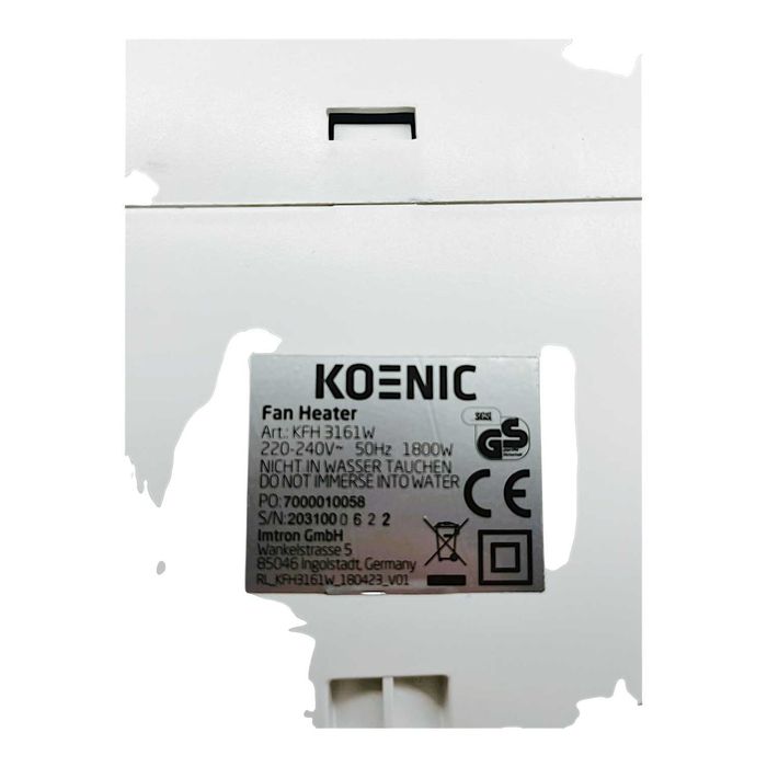 Farelka Termowentylator Koenic KFH 3161W Biały