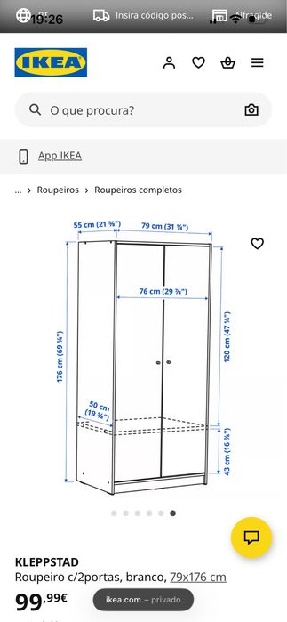 Roupeiro 2 portas IKEA KLEPPSTAD