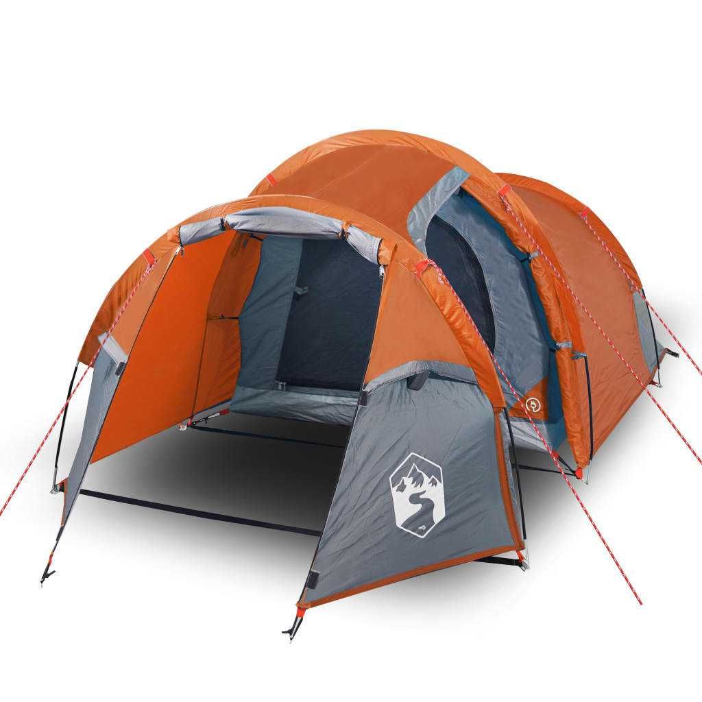 Tenda de Campismo p/ 4 Pessoas – Cinzento/Laranja, Leve e Impermeável!